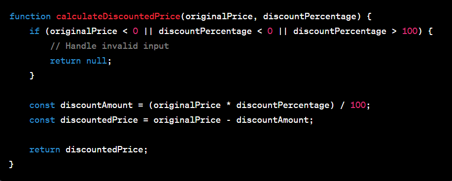 Calculate discount price JS function